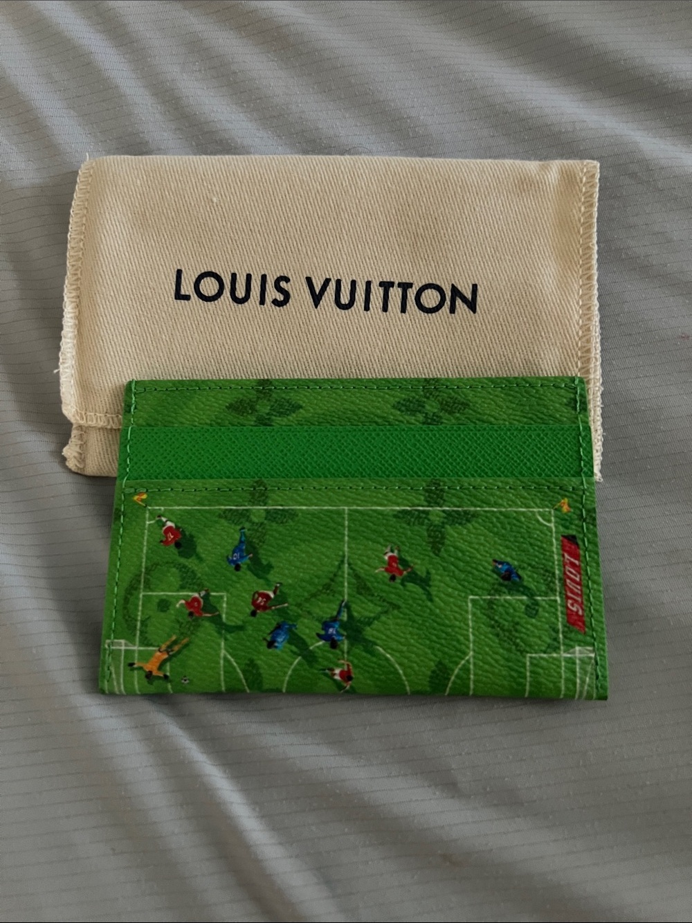 Louis Vuitton Green Soccer Pitch Card Holder with Player Motifs
